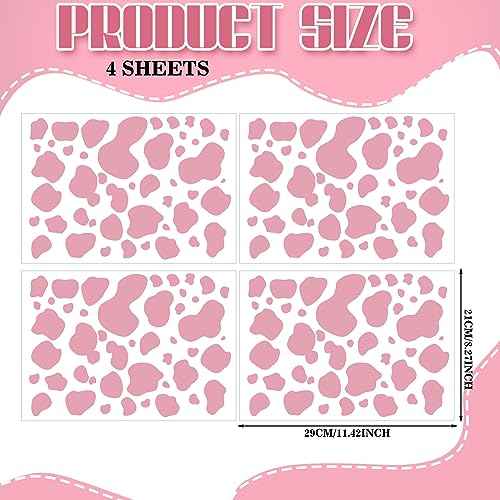 184 Pcs Cow Print Stickers, Adhesive Wall Stickers Cow Print Vinyl Art Decal Removable Wall Decor Waterproof Animal Design Decals for Bedroom Living Room Nursery(Pink)