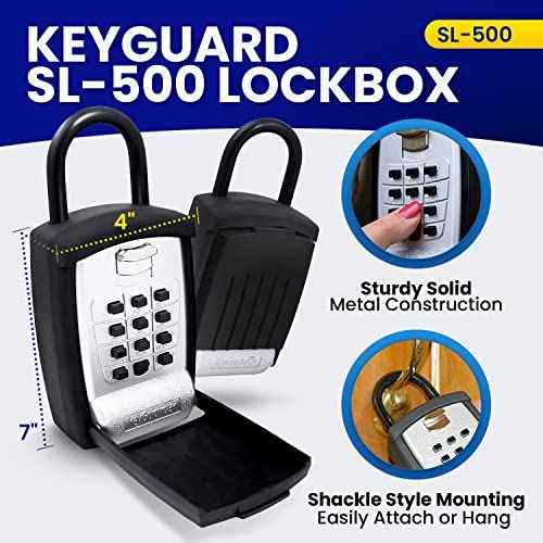 SL-500 Punch Button Lock Box, Black | Portable Shackle LockBox For Outside- Fits House Keys, Car Keys, Fobs, Credit Cards/IDs & More | Keypad Safe Box, Digital Push Button Combination Lock