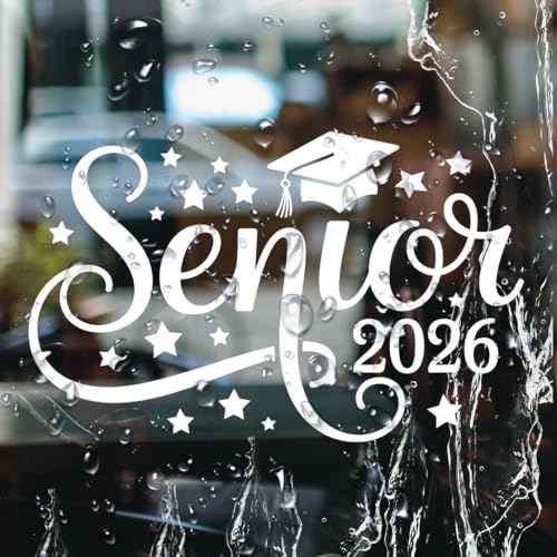 Senior 2026 Graduation Decal with Cap and Stars, Script Font Class of 2026 Sticker Waterproof Vinyl Car Laptop Window Decoration School Spirit Graduate Gift 7 Inches