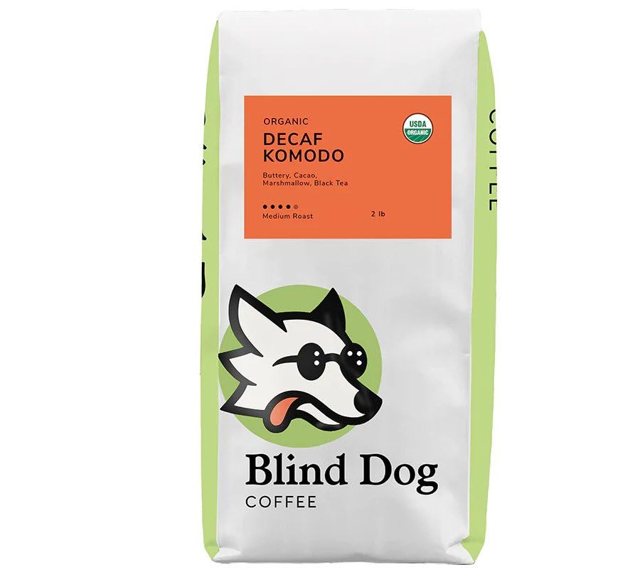 Blind Dog Coffee - 2 lb Whole Bean Decaf Coffee - Medium Roast - Low Acid - Cocoa, Marshmallow, Black Tea Notes
