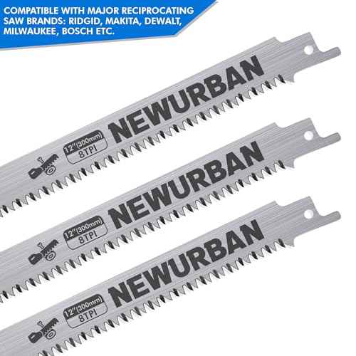 NEWURBAN 6 Pack 12 in (300mm) / 8TPI Stainless Steel Reciprocating Saw Blades for Frozen Meat Bone Food Cutting