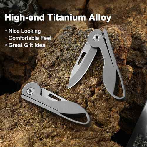 Titanium Alloy Small Keychain Knife, Mini Folding Pocket Knives, Cute EDC Box Cutter, Gifts for Women and Men with 5Cr13 Steel Blade