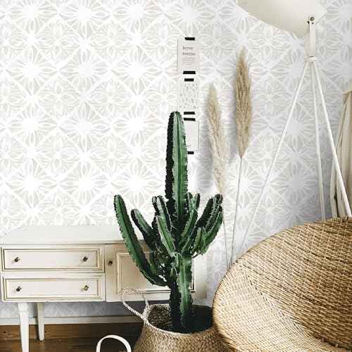 Geometric Peel and Stick Wallpaper Boho 78.7 "x17.3 White and Gray Wallpaper White Contact Paper Removable for Bedroom Waterproof Removable Shelf Liner Decal Vinyl Roll