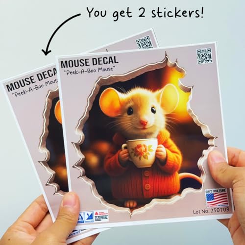 GRITKULTURE Removable Mouse Having Coffee in Mouse Hole Decal Sticker 5.1inch 2 Pack. Mouse Hole in The Wall Sticker with 3D Effect. Wall Decoration, Funny Gift, Potty Training, Prank (#4)