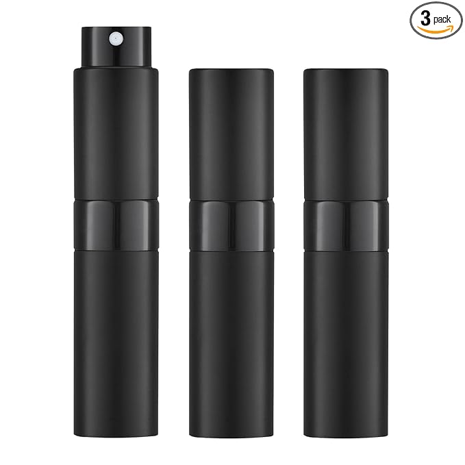 LISAPACK 8ML Atomizer Perfume Spray Bottle for Travel (3 PCS) Empty Cologne Dispenser, Portable Sprayer Travel Essentials for Men and Women (Black)