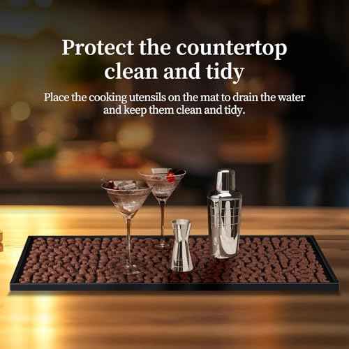 Bar Mats 18"x12" Small Black, Countertop Coffee Mat for Home Bar, Service Spill Mat for Cocktail Bartender Kitchen, PVC Counter Top Cup Glasses Dish Drying Mat, Hairdressing tool protective pad