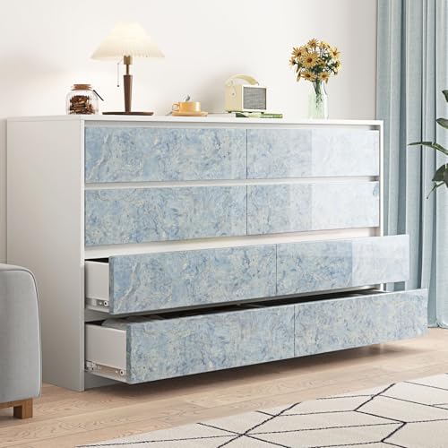 Wallercity Glossy Cream Blue Marble Contact Paper for Kitchen Countertops Self Adhesive Marble Wallpaper for Bathroom Bedroom Peel and Stick Countertops Wall Paper for Cabinets Drawers 15.8''x78.7''