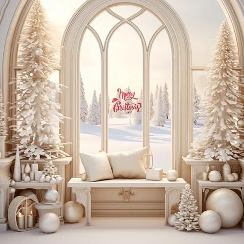 ULTNICE Merry Christmas Wall Sticker, Peel and Stick Christmas Tree Wall Decal Removable Snowflake Wallpaper for Christmas Party Supplies
