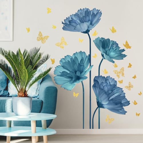 Flower Wall Decals Peel and Stick DIY Floral Wall Decals Removable Flower Wall Stickers Murals Vinyl Butterfly Walls Decal for Girls Bedroom Living Room Bathroom Walls Art Decor