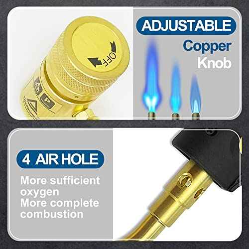 Turbo Torch Tips with Gas Self-Igniter Adjustable Flame Knob Brass Tip 360¡Æ Swivel Tips CGA600 Interface Compatible with Propane MAP MAP Gas for Soldering Brazing Plumbing Welding.