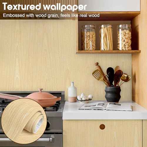 Wood Grain Contact Paper Light Wood Wallpaper Peel and Stick Contact Paper for Cabinet and Drawer Faux Natural Oak Bamboo Self Adhesive Waterproof Wooden Wallpaper Shelf Desk 17.3inW 118inL