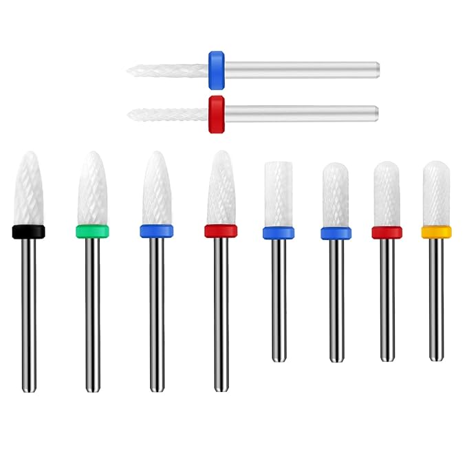 10Pcs Ceramic Nail Drill BitsÃ¯Â¼Â3/32 Nail Drill Bits Set for Acrylic Gel Nails Professional Rotary Burrs Electric Manicure Pedicure Nail File Cuticle Remover Crystal Nail Extension