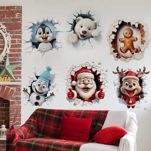 34.25 x 22.83 Inch Christmas Wall Decals Stickers Removable Large Santa Claus Elk Penguin Wall Stickers DIY Xmas Art Home Decor for Winter Christmas Holiday New Year Winter Party Supplies