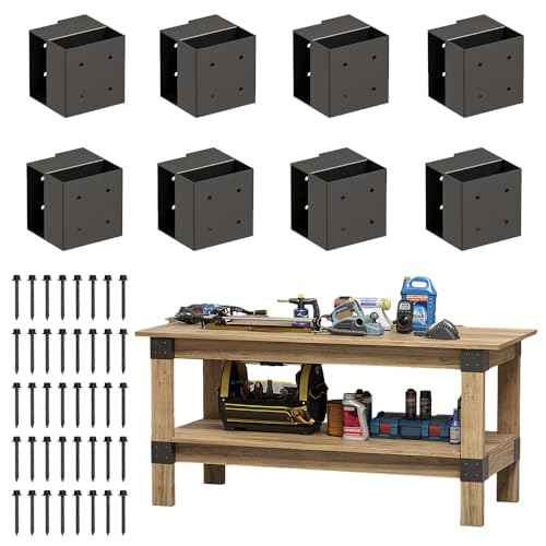 Rust-Resistant Pure Iron 3-Way Brackets Kit - 8 Pcs Heavy Duty Corner Braces with 64 Screws for 2x4 Wood, DIY Workbench, Garage Shelving, Outdoor Storage Table