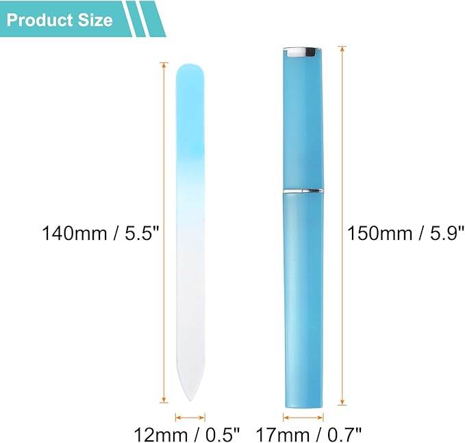 HARFINGTON Glass Nail File Kit 280 Grit Double Sided Professional Manicure Crystal Fingernail Files with Case for Natural Nail Art Shine Polishing Buffer, Light Blue