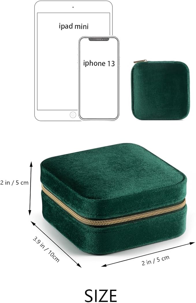 Plush Velvet Jewelry Travel Case,Small Jewelry Box,Traveling Jewelry Organizer,Portable Jewellery Storage Holder for Rings Earrings Necklace Bracelet, for Girls Women | Green-Mirror
