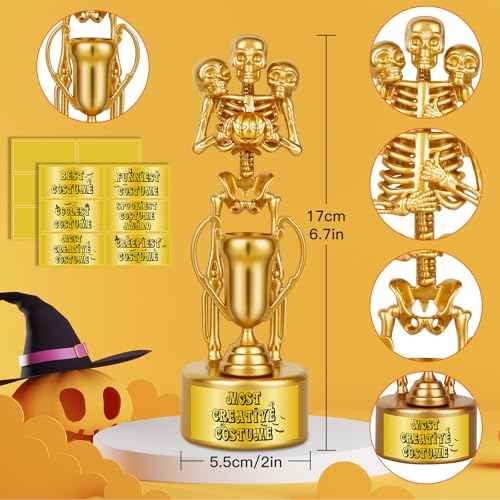 Halloween Trophy Awards 4 Pack Gold Best Costume Skeleton Trophies for Halloween Medals Party Favor Prizes, Trick or Treat, Costume Contest, School Classroom Rewards