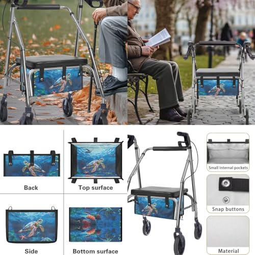 LedBack Walker Accessories Bag Sea Turtles Walker Seat Covers Rollator Walker Seat and Backrest Covers Underseat Pouch Tote for Rolling Walkers