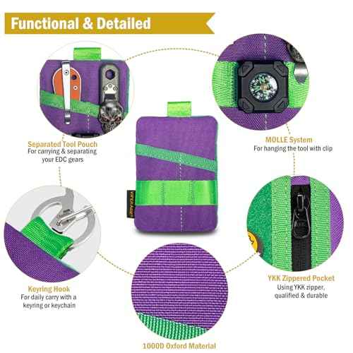 VIPERADE VE15 Small EDC Pouch, Pocket Organizer, EDC Pocket Pouch with DIY Patches Area, EDC Pocket Organizer Wallet for Cards, Small Tool Pouch for EDC Gears