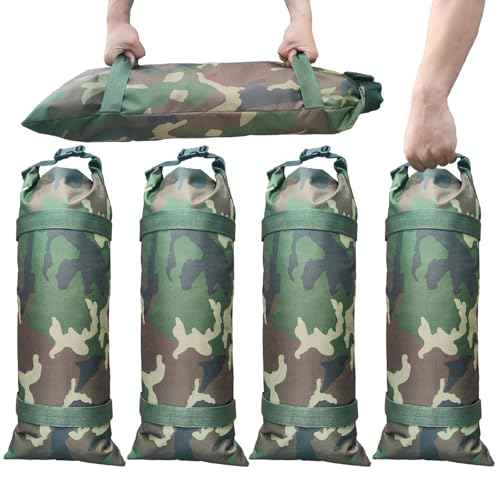Flood Barrier Sand Bags camouflage Canvas Flood Protection Sandbags & Reusable With Insert Buckle Handle Woodland Sandbags for Emergency Flood Protection Fits Doors Garages Basemen Counterweights (4)