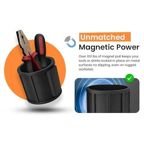 SoftJaw Slim Magnetic Cupholder | Heavy-Duty Rubber Tool Holder for Water Bottles & Cans | Scratch-Resistant & Durable for Trucks, Equipment, Worksites, Tailgating & More | Made in USA (Black, Slim)
