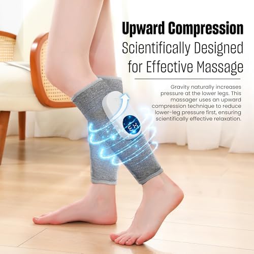 Leg Massager with Heat and Compression, Calf Massager for Circulation and Pain with 3 Intensities, 3 Modes, Restless Legs Syndrome Relief Compress Leg Machine, Gifts for Women (Pair) (Light Gray)