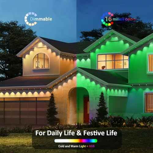 140FT Permanent Outdoor RGB Lights - IP67 Waterproof with Smart App Control Remote, DIY Scene Modes, Music Synchronization, Eaves Lights for Garden Decor, Deck, Party, Party,Roof