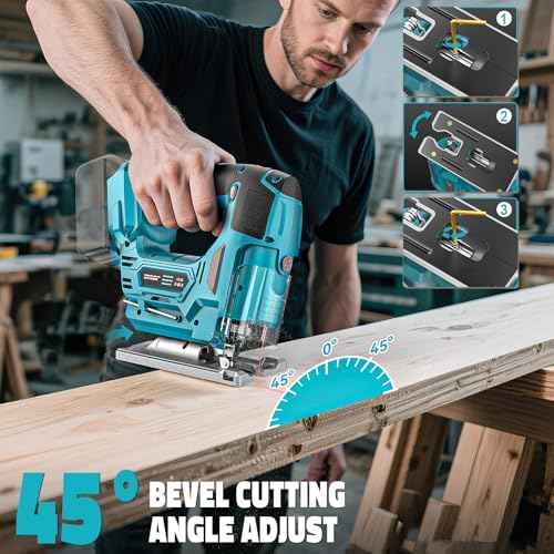 Jig Saw Compatible with Makita 18V Battery, Laser Guide Cordless Jigsaw Tool, Brushless Motor, Variable Speed, 45¡Æ Bevel Angle Cut, LED Light, 3 Orbital Sets, 6PCS Blades (No Battery)