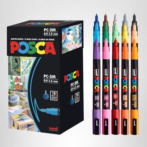 posca Paint Markers, 3M Fine Point Acrylic Paint Pens with Reversible Tips, Art Supplies For Gifts, Decorations, Fabric, Metal, Glass, Wood and Canvas, Set of 24