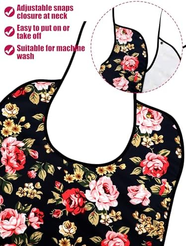 Eurzom 6 Pack Adult Bibs for Elderly Women Men, Reusable Adult Bibs for Eating with Optional Crumb Catcher Clothing Protector