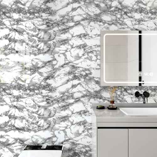 White and Black Marble Contact Paper for Countertop Peel and Stick White Black Glossy Wallpaper Removable Marble Wallpaper for Bathroom Waterproof Faux Marbles Counter Paper Vinyl 15.7¡¿78''
