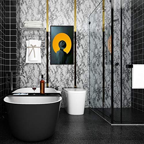 LaCheery White and Gray Marble Contact Paper for Bathroom Countertops Removable Glossy Marble Paper Granite Gray/White Wallpaper Peel and Stick for Wall Cabinets Counter Top Waterproof Vinyl 15.8"x80"