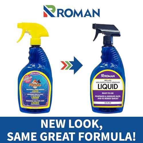 Roman Wallpaper Remover Liquid Spray, Contractor Strength Wallpaper Stripper and Adhesive Remover, Unscented, Non-Staining, Clear, PRO-496 (32 Ounce, 75 Sq. Ft.)