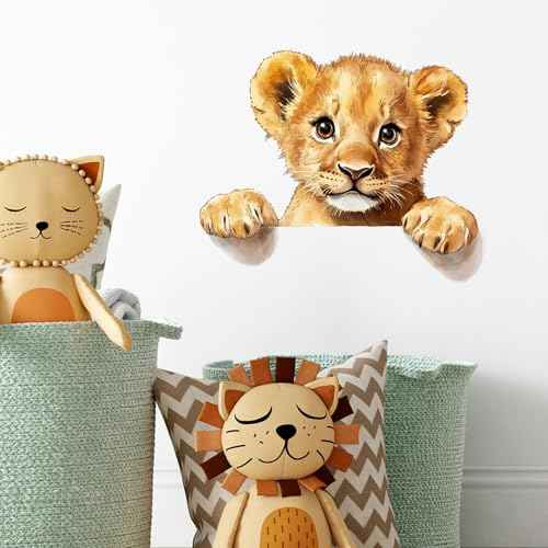 Baby Lion Wall Decals Removable Cartoon Animal Peeking Vinyl Stickers for Nursery Living Room and Kids Playroom Jungle Theme Decor Peel and Stick Wall Art