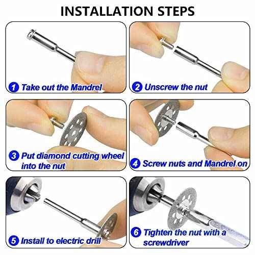 40Pcs Diamond Cutting Wheel Kit 545 Cut Off Discs Coated for Rotary Tools with 8 Pcs 3mm Mandrel and 2 Pcs Cross Crystal Screwdriver for Cutting Gem Stones, Ceramics, Glass (25/22/18/16mm Each 10Pcs)