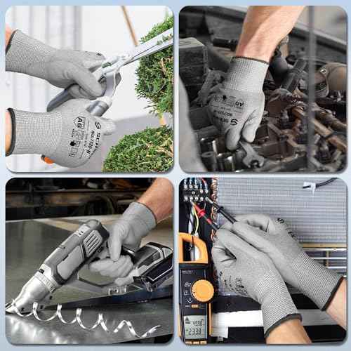 Schwer 12 Pairs ANSI A6 Cut Resistant Gloves CR7120 Cut Proof Work Gloves, Touchscreen, for Men and Women Used for Woodworking, Glass Cutting, Construction, Cargo Handling, Car Repair, L
