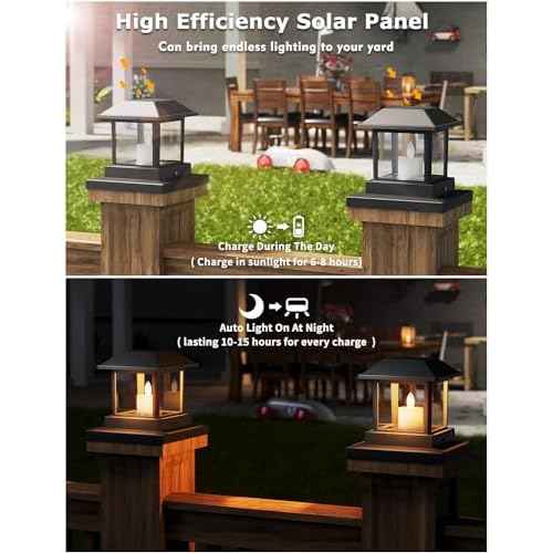 4 Pack Solar Post Lights Outdoor with 3D Flickering Candle Wick, Solar Post Cap Lights IP67 Waterproof, Warm LED Lighting Decor for Fence Deck Mailbox Yard Porch, Fit 4x4, 5x5 or 6x6 Vinyl/Wooden Post