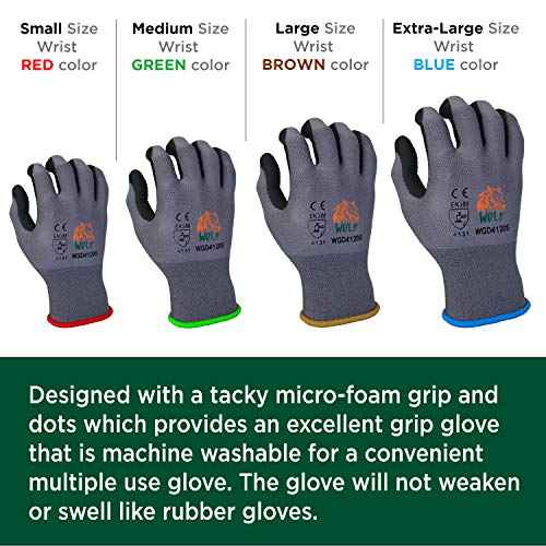 WOLF Ultra-Thin Nitrile Foam Palm Coated Glove with Tacky Dot Grip, Multi Purpose