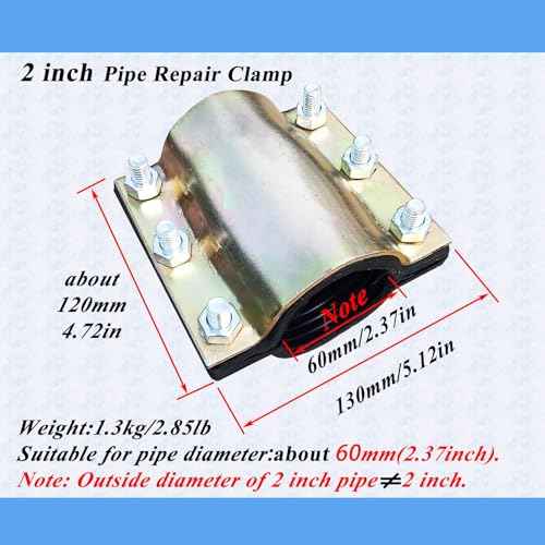Water Pipe Repair Clamp,OD of The Applied Pipe is about 2.37 inch,Leak Sealer for Pipes and Plumbing,Length 4.72 inch,Suitable for PE/PPR/Steel/Iron Pipe,Bronze
