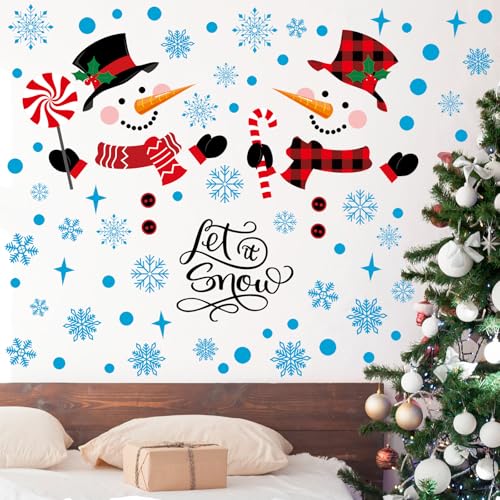 Kajaia Snowman Door Stickers Decor Winter Snowflake Door Decorations Large Candy Cane Removable Christmas Wall Stickers Xmas Wall Decals for Winter Home Window Refrigerator Garage