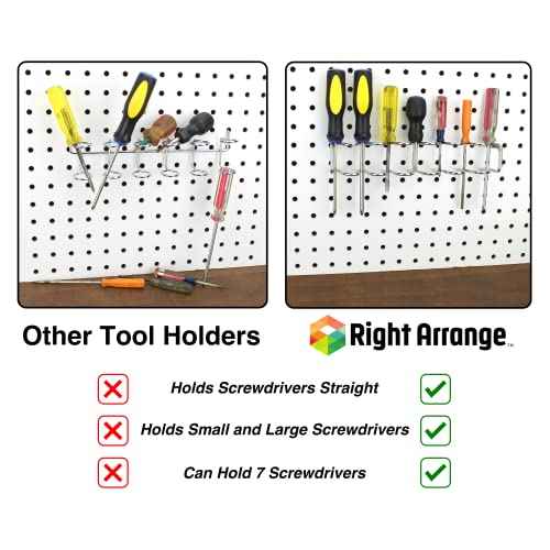 Pegboard Screwdriver Holder, 4-Pack - Hooks to Any Peg Board - Screwdriver and Pliers Rack Accessory Tool Organizer - Organization Accessory for Workbench, Garage, Tool Shed, Craft Room