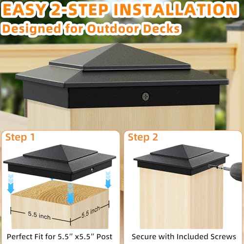 6" x 6" Aluminum Pyramid Post Caps Fits Actual 5.5" x 5.5" Wood/Cedar Posts, 8-Pack Unbreakable Fence Post Caps Cover for Outdoor Fences, Decks, and Mailbox Posts