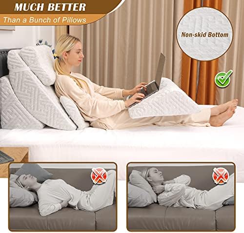 5pcs Orthopedic Bed Wedge Pillow Set, Adjustable Memory Foam, Post Surgery Foam for Back Neck & Leg Pain Relief Support, Acid Reflux, Snoring Reading, Sleeping, Sitting up, Grey