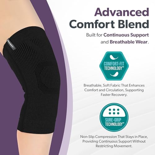 BraceAbility Knee Compression Sleeve - Knit Knee Pain Brace for Men and Women, Arthritis Relief, Meniscus Tear, Running, Workout, Sports, Swelling, Athletic Support for Joint Stability (M/L Black)