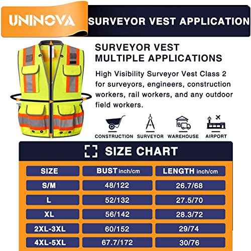 UNINOVA Surveyor Safety Vest Reflective for Men,Class 2 Heavy Duty Safety Vests Reflective with Pockets and Zipper