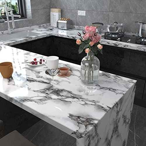 Black and White Marble Contact Paper 15.7 x 78.7 Inches Peel and Stick Wallpaper Vinyl Self Adhesive Removable Waterproof Wall Paper for Countertop Cabinet Shelf Liner Kitchen