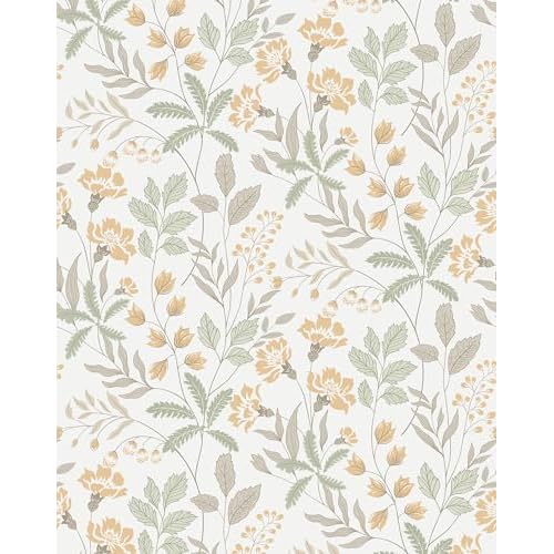 Rugreat Modern Floral Wallpaper Peel and Stick Boho Leaf Flower Contact Paper for Cabinets Self Adhesive Removable Wallpaper for Bathroom Waterproof Botanical Contact Paper Colorful 78.8inL 17.3inW