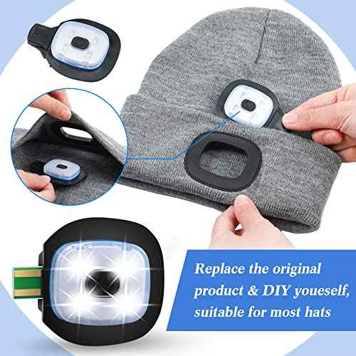 Mudder LED USB Rechargeable Beanie Light with Rubber Piece for LED Beanie Hat Craft Kits, Easy Install and Replaceable Headlamp Hat DIY Unisex Hand-Free Headlight for Men and Women(8 Pieces)