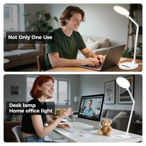 LED Desk Lamp for Home Office, Eye-Caring Desk Light for Video Call, Dimmable 3 Color Temperature 10 Brightness Computer Light, Led Desk Light, Memory & Timer Func, Adjustable Flexible Swing Arm