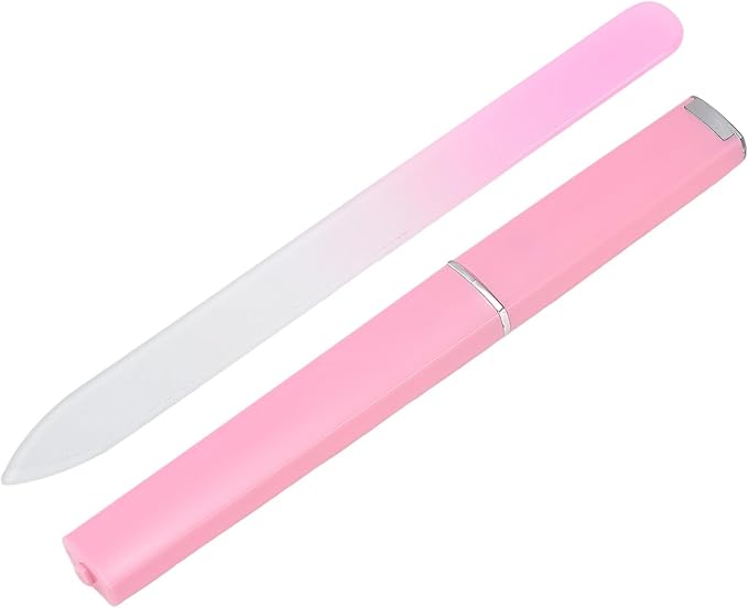 HARFINGTON Glass Nail File Kit 280 Grit Double Sided Professional Manicure Crystal Fingernail Files with Case for Natural Nail Art Shine Polishing Buffer, Light Pink